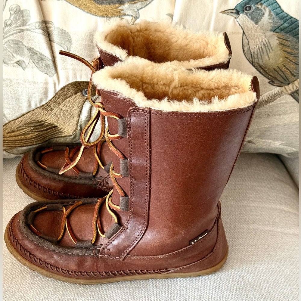🎀 EUC L.L. BEAN “Wicked Good Lodge BOOTS” 9 M Fleece Lined Leather 🎀